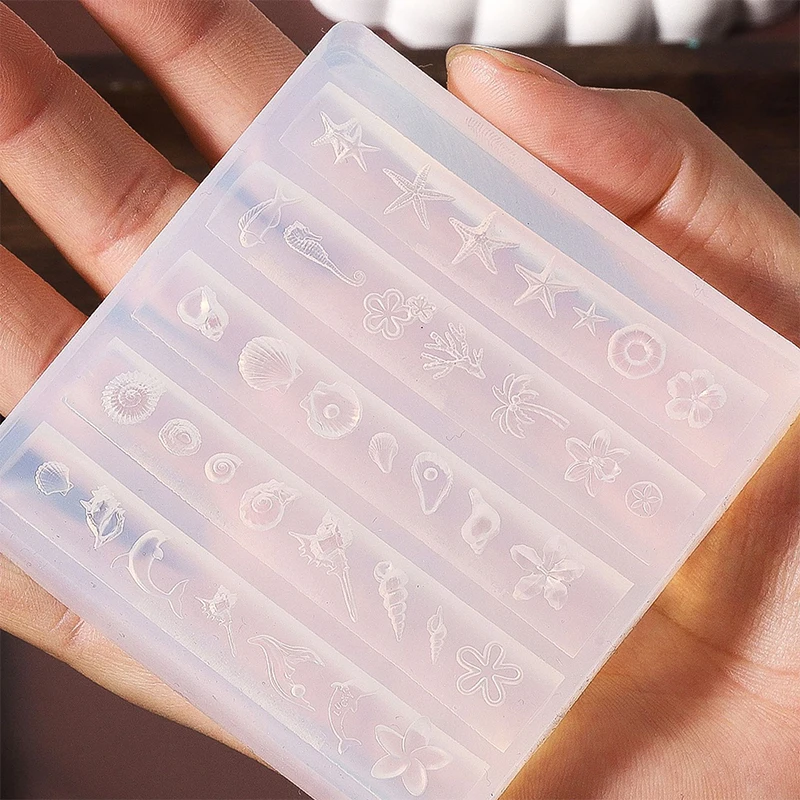 쉘 플라워 할로비오스 콘치 불가사리 조각 네일 실리콘 템플릿 몰드 네일 아트 작은 비즈 폴리머 몰드 DIY 핸드메이드 도구