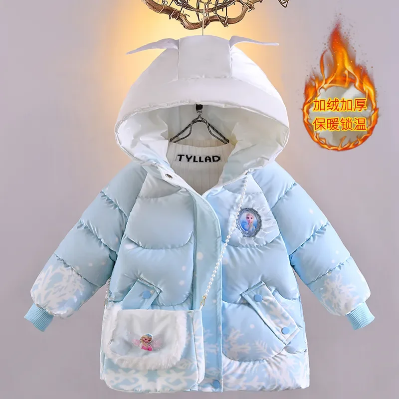Winter Baby Girls down Jacket Children Frozen Elsa Hooded Coats with Bag Kids Warm Plush Windbreaker Coat Princess Costumes down jacket children jackets girls coat