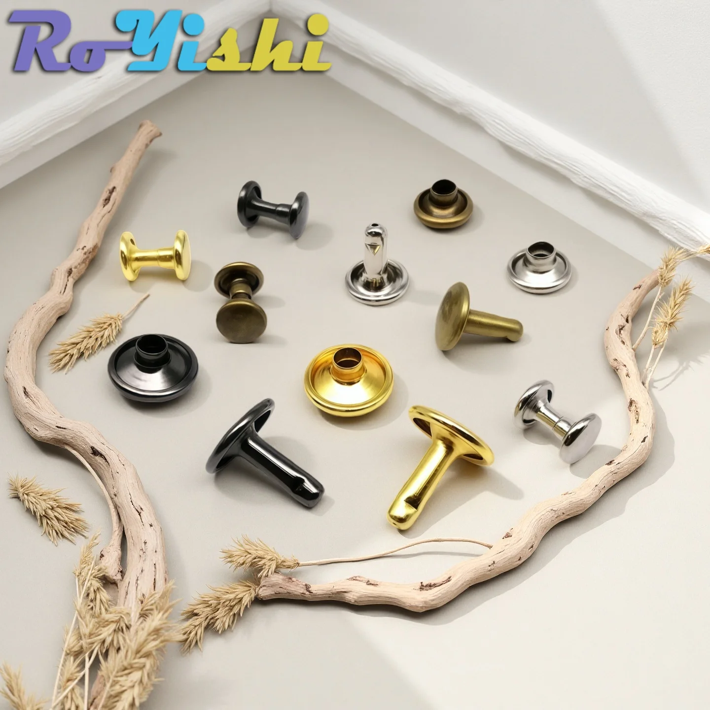 Metal Double Cap Round Rivets Studs Collision Nail Spike 100 Sets 5-12mm
