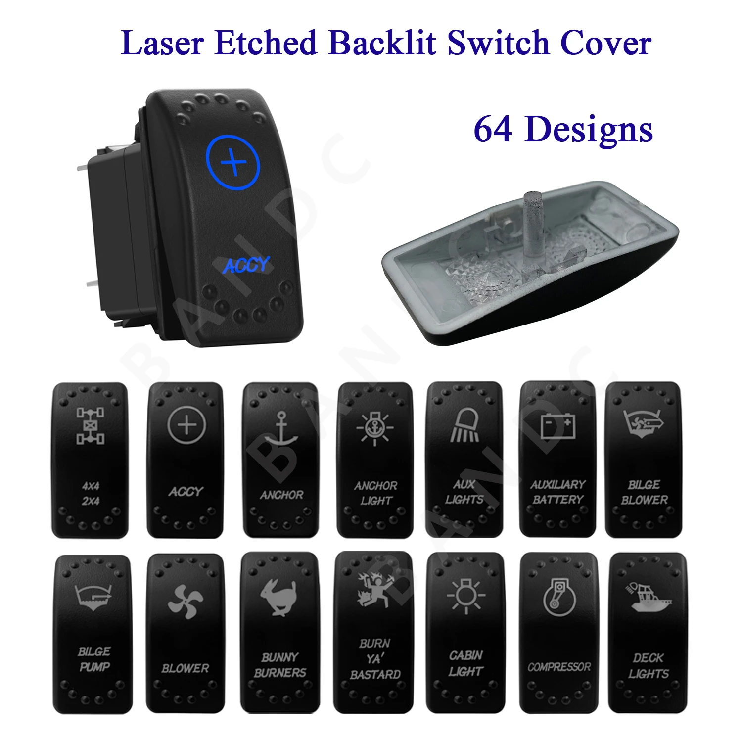1 Pc Cover Only! Laser Etched Backlit Rocker Switch Cover for Marine