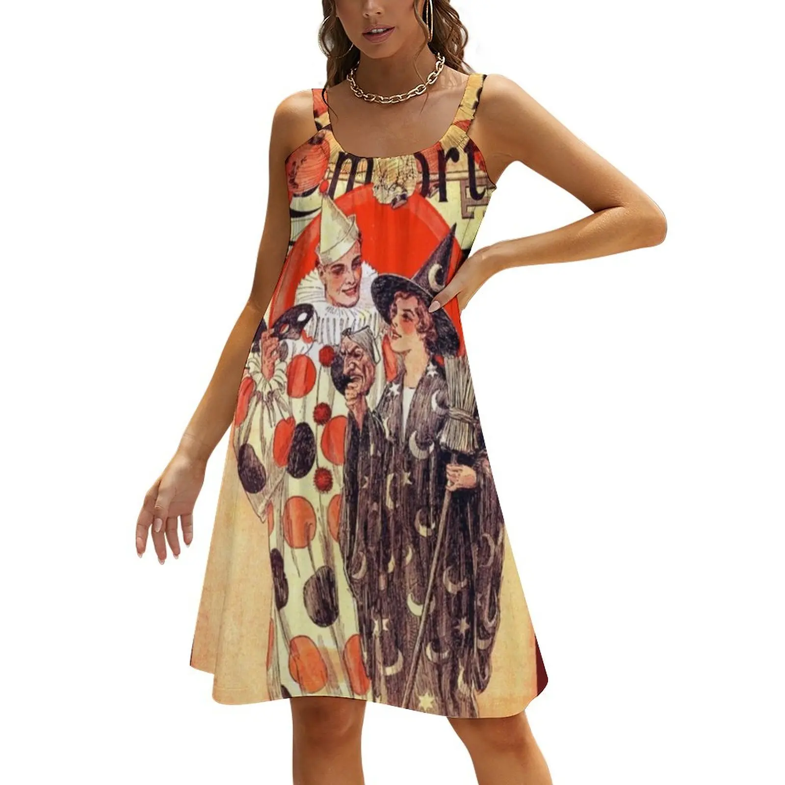 

Vintage Halloween Couple Illustration Beach Sling Skirt Dress for girls dress dresses