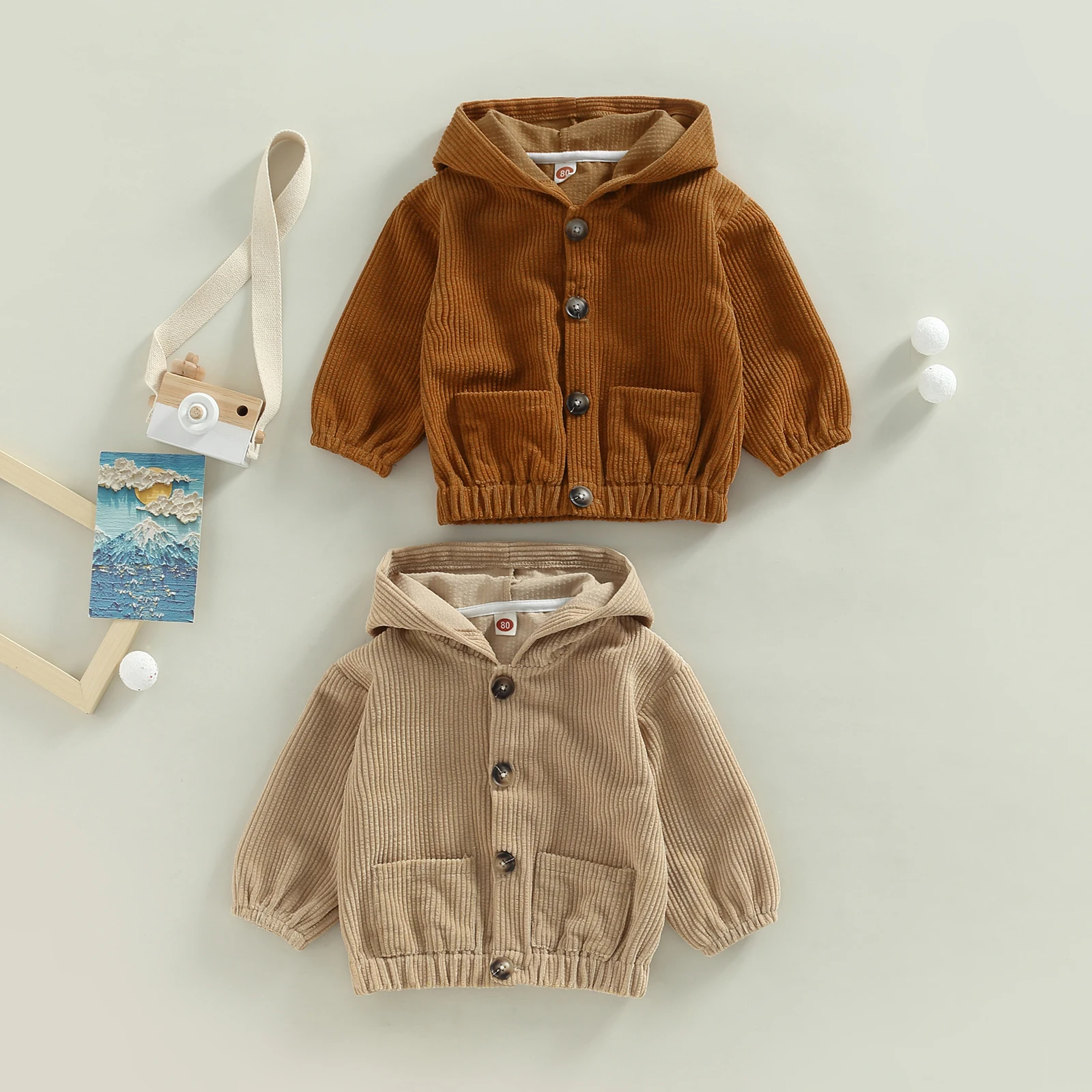 Kids Baby Boys Autumn Clothes Sets Hooded Sweatshirt In Brown Color Full Zipper MTPX9722