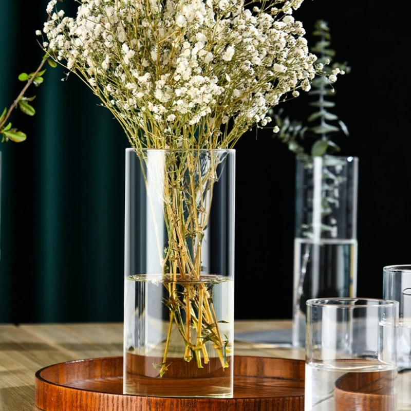 Modern Clear Glass Flower Vase Glass Cylinders Vase Florals Container Flower Vase Elegant Table Centerpieces Decorations 3