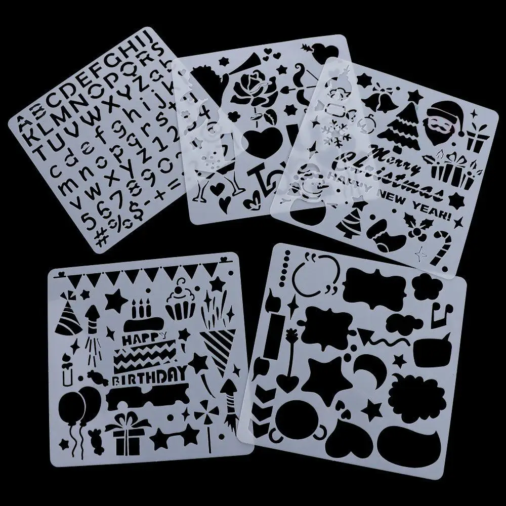 5개/세트 DIY 공예 도구 속이 빈 스텐실 키트 장 PET DIY 레이어링 스텐실 DIY 수공예 그라피티 템플릿 색칠용