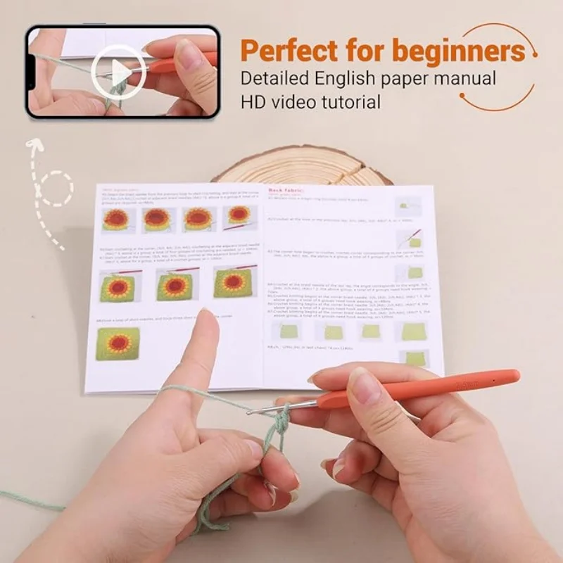MIUSIE Crochet Kit for Beginners Bohemian Style Sunflower Woven Bag with Video Tutorials,Yarns,Accessories Knitting Craft DIY 5