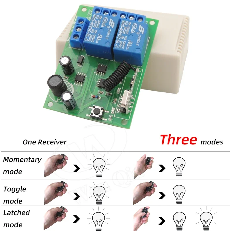 433.92Mhz DC 6V 12V 24V 10A 2CH Relay Module Receiver EV1527 Wireless Remote Control 433 Mhz Remote Switch for DC Motor DIY