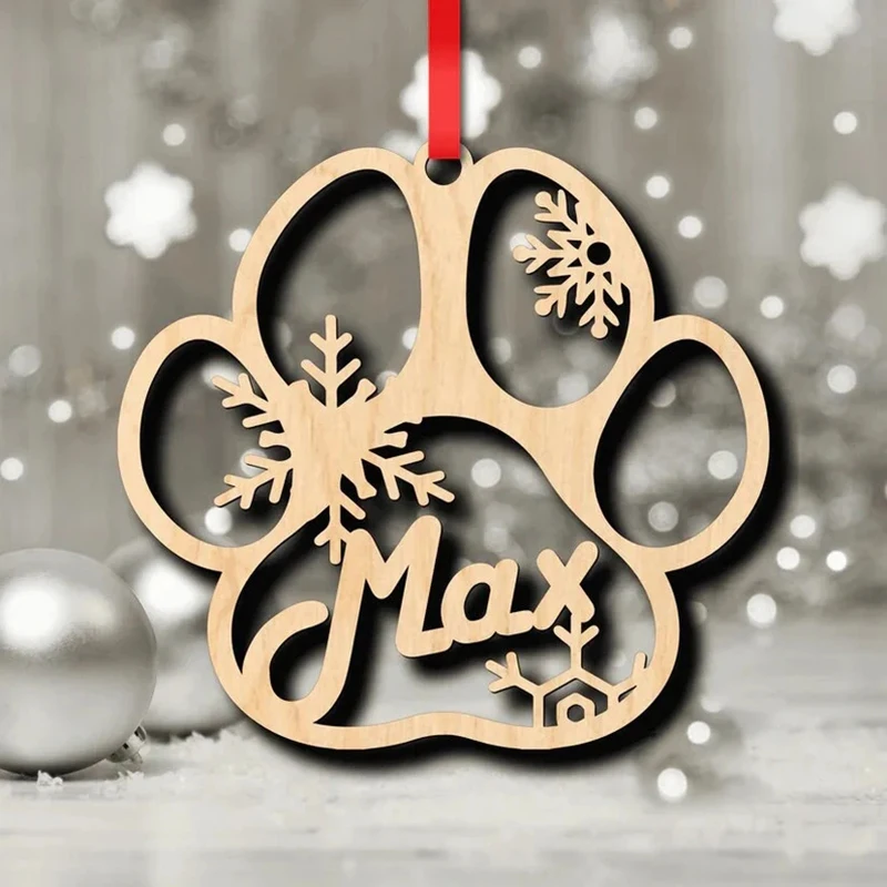 Personalised Christmas Ornaments Home Decor Wooden Dog Paw Xmas Tree Decoration Hanging Bauble Wood Tags Snowflake Ball Gifts christmas decorations wooden animal plaques decor