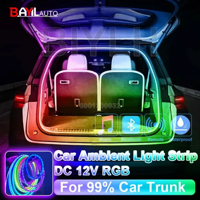 12V LED Car Trunk Light RGB APP Control Multi-mode Interior Atmosphere Light 5M  Flexible Waterproof Light Bar Car Accessories