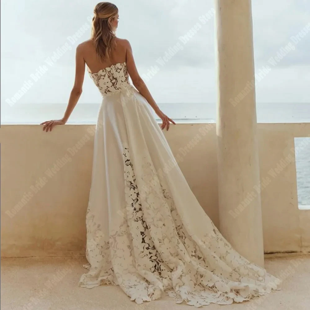Elegant A-Line Women Wedding Dresses Bright Lace Bridal Gowns Mopping Length Sleeveless Princess Vestidos De Novias Customized 2