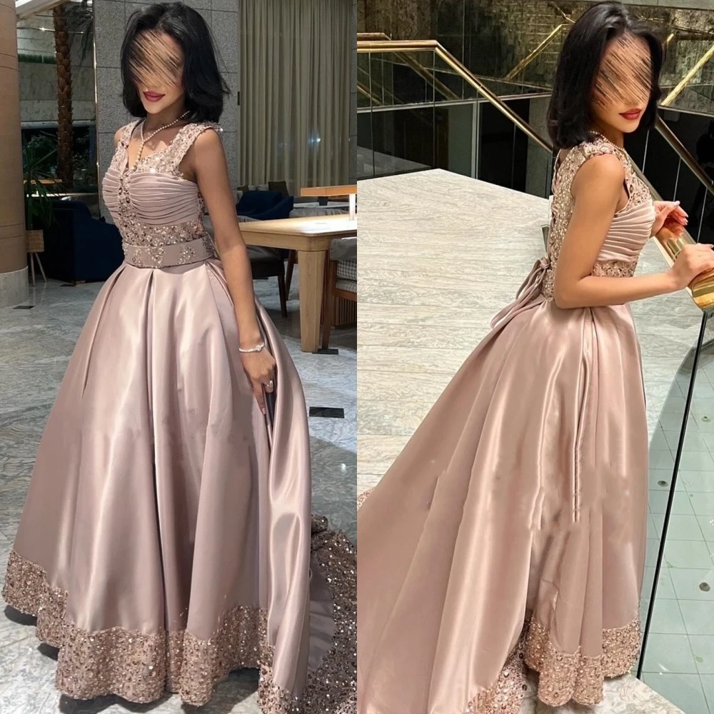 Satin Pleat Sequined Birthday A-line Off-the-shoulder Bespoke Occasion Gown Midi Dresses