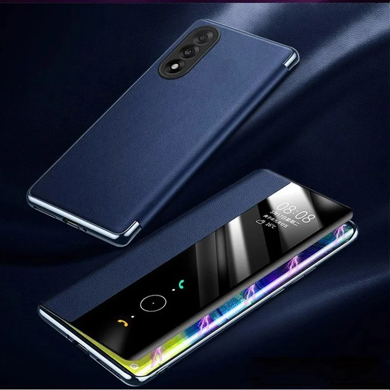 Luxury PU Leather Flip Case with Clear Window Protective Cover