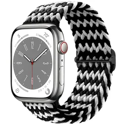 Elastic Braided Nylon Strap for 42mm 44mm 45mm 49mm (W-BlackW)