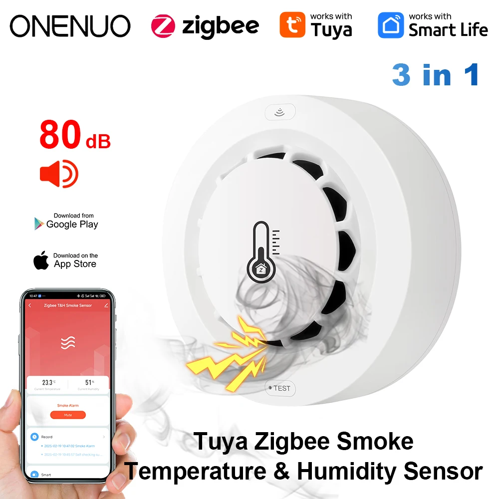 Tuya Zigbee BT สองการเชื่อมต่อเครื่องตรวจจับควันอุณหภูมิความชื้นอุปกรณ์วัด 80dB เสียงปลุก REMOTE PUSH Alert ฟังก์ชั่น 1