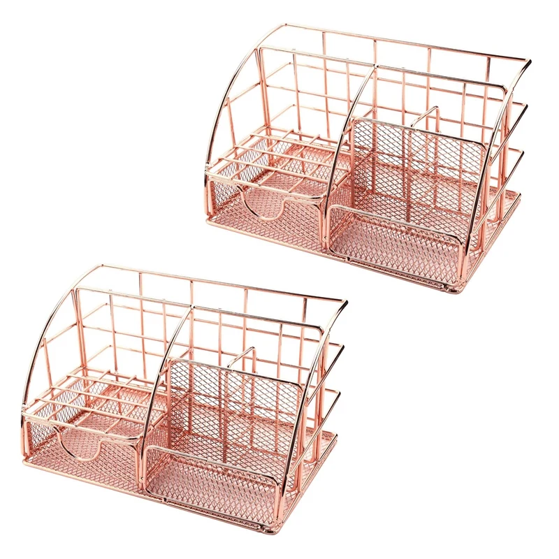 2X Rose Gold Ladies Desktop Storage Box, Multi Purpose Desktop Storage