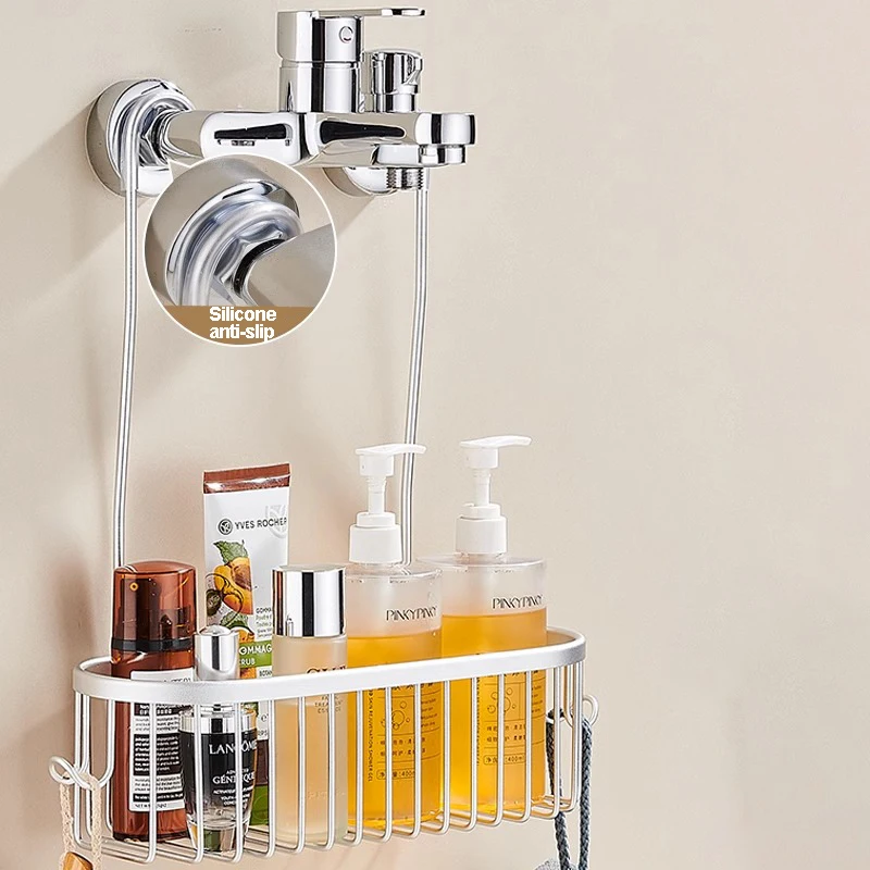 Deluxe Hanging Shower Caddy with Hooks and No-Drill Installation