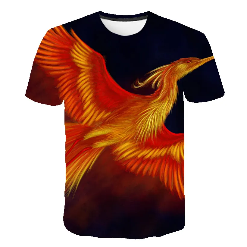 

New Summer Cool Men Women Children T Shirt 3D Blue Phoenix Bird Print Lovers T-shirt