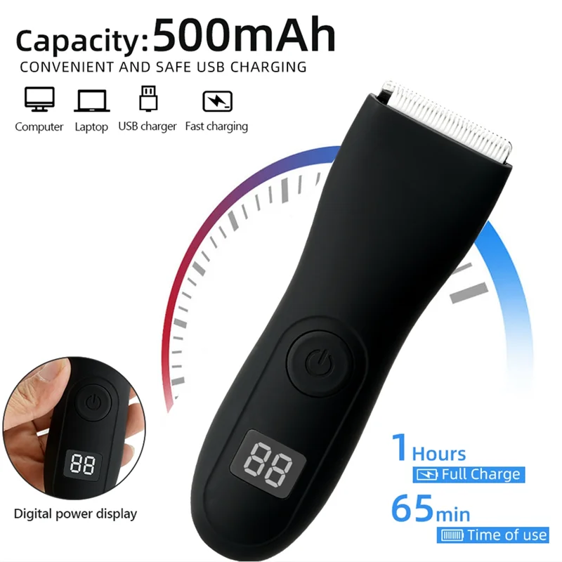 Electric Groin Hair Trimmer Body Groomer Shaver for Men Waterproof Wet/Dry Clippers Male Face Beard 6