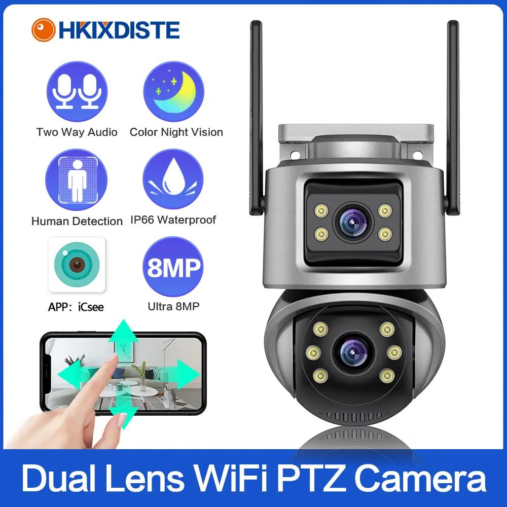 

ICSEE 4K Dual Lens Wifi PTZ Camera Outdoor 2 Way Audio Wireless CCTV Security Surveillance Camera Auto Tracking IP Cam XMEYE