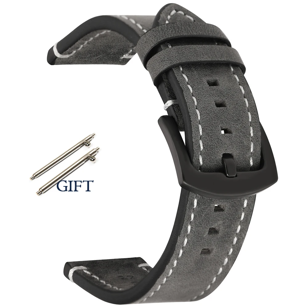 Retro Cowhide Leather Watchband - Black, Yellow, Brown