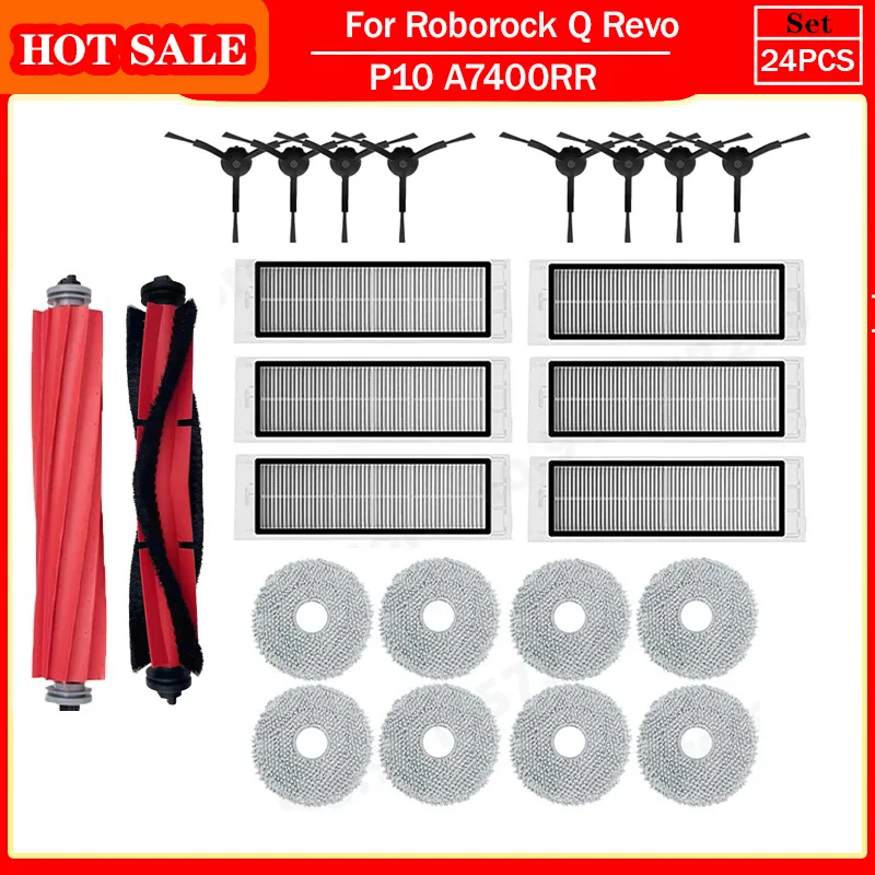 Roborock Vacuum Cleaner Accessories: Main Brush, Side Brush, HEPA Filter, Mop Cloths, Dust Bag