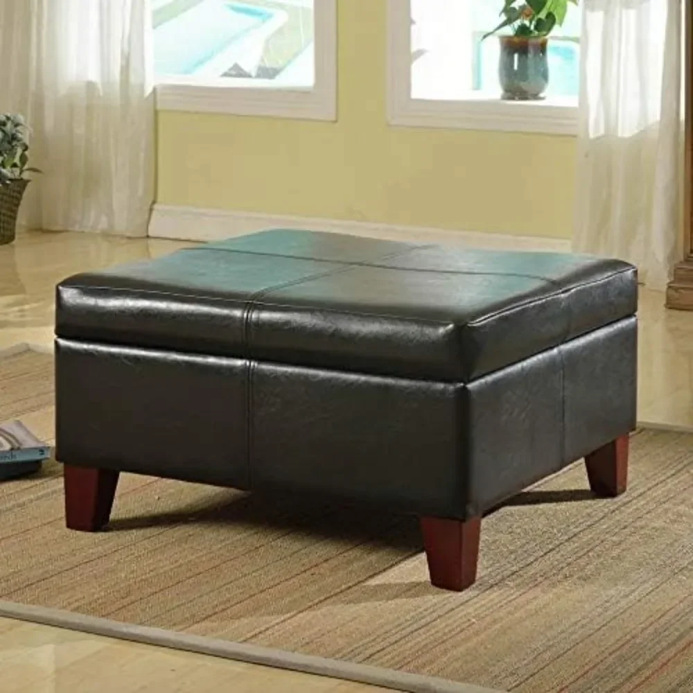 

Home Decor Luxury Large Faux Leather Square Storage Ottoman | Ottoman With Storage for Living Room & Bedroom Wooden Stool Chair