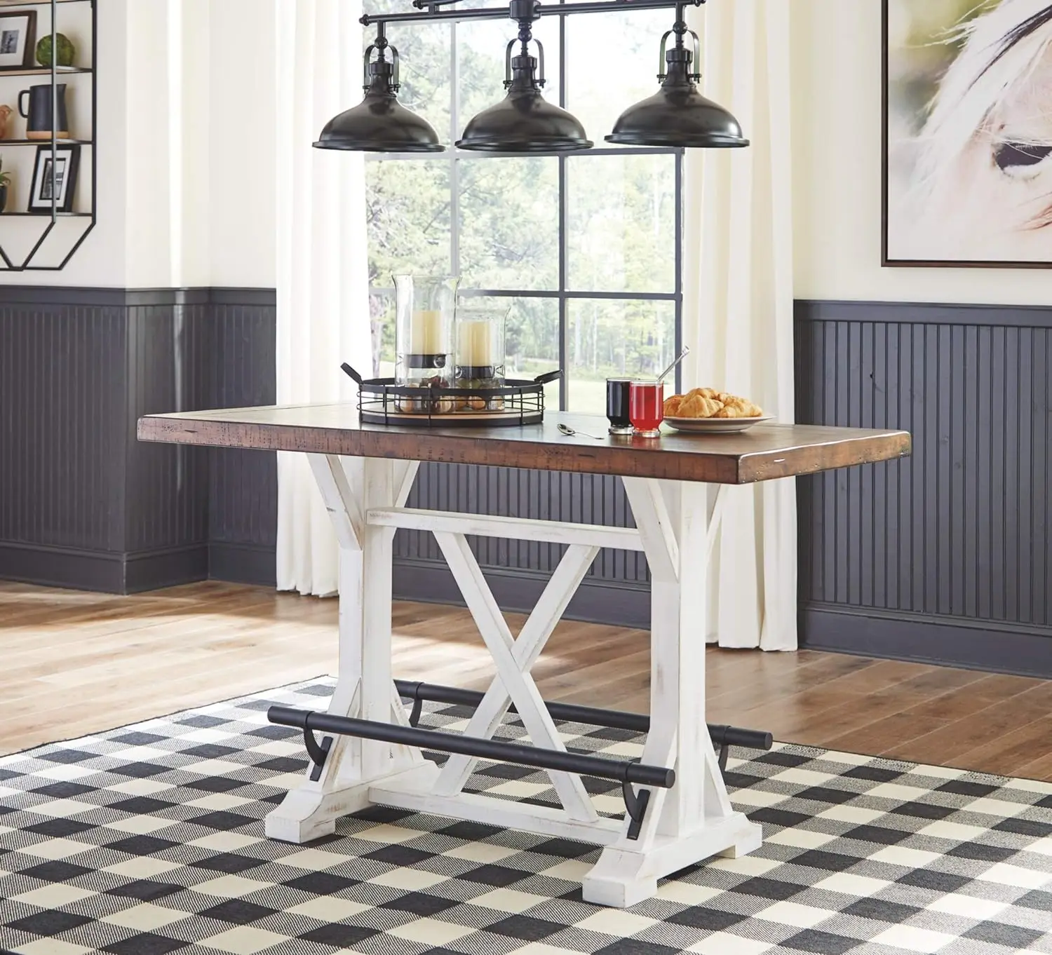 Signature Design by Ashley Rustic Farmhouse 36" Counter Height Dining Table, Brown & White