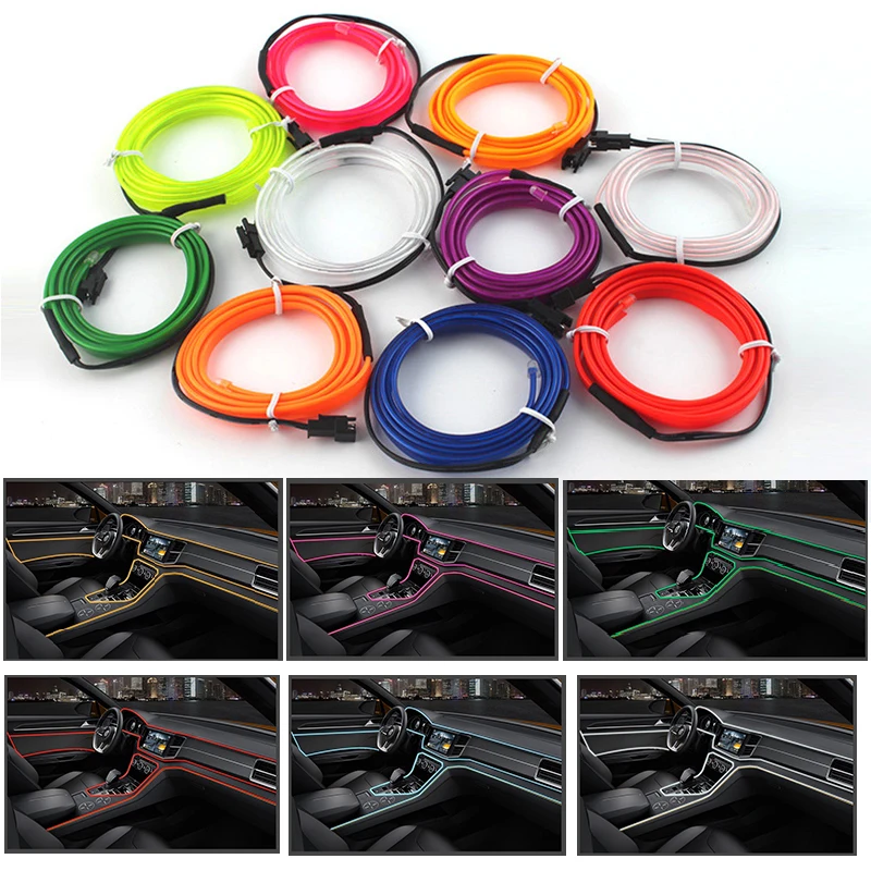 LED Car Lights LED Car Ambient Lamp Car Interior Decoration Light Cold Light Strips Waterproof Dashboard Console Lamp 1/2/3/4/5M 12V Universal