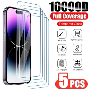 5Pcs Tempered Glass for IPhone 15 14 13 12 11 Pro Max Screen Protector for 12 Mini 13 14 15 Plus SE X XS XR