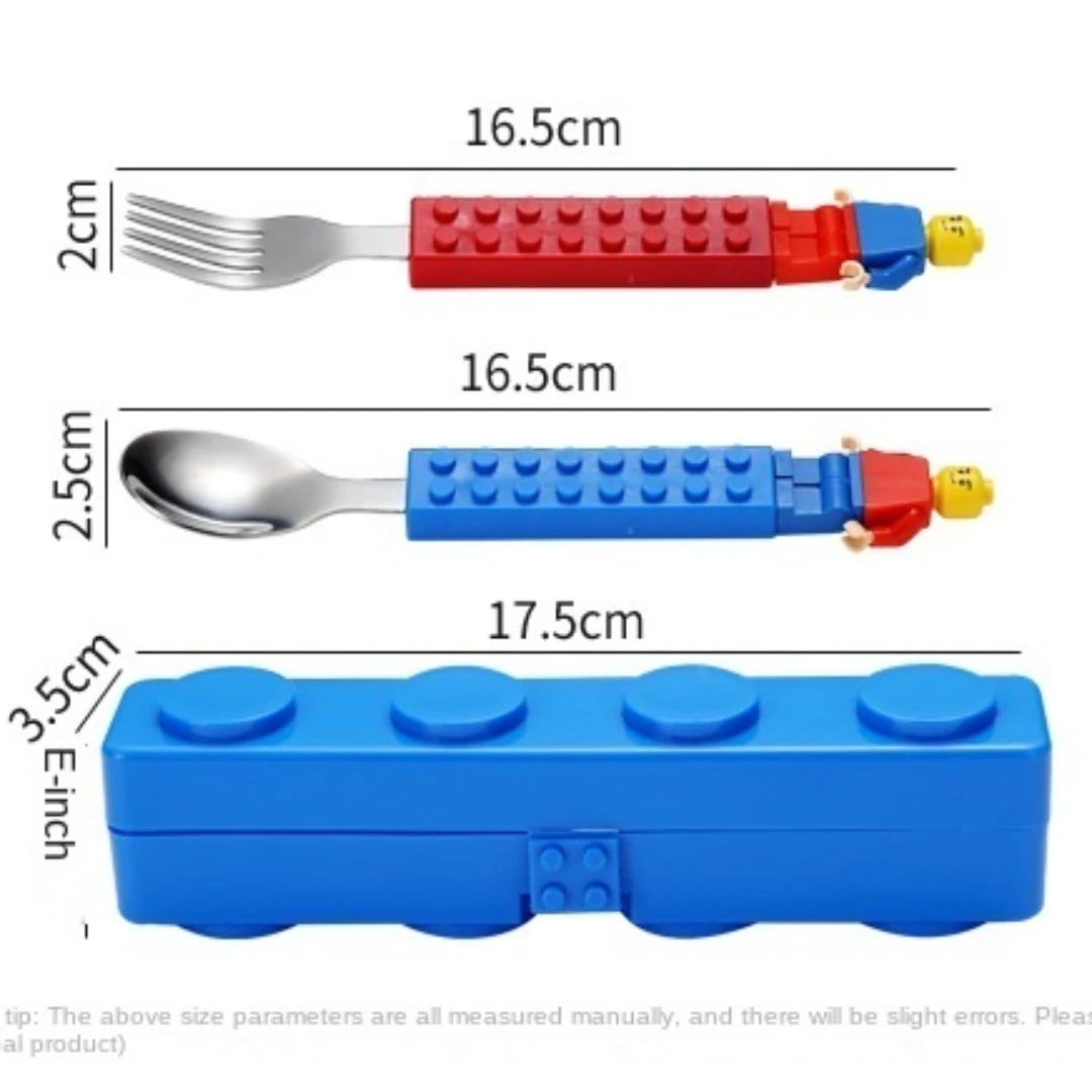 304 Stainless Kids Funny Fork Spoon Set Children Building Block Toys Cartoon Steel Tableware Portable Storage Jigsaw Puzzle Toys cutlery set western style cutlery set picnic cutlery set stainless steel cutlery set picnic tableware camping cutlery set wooden cutlery set ceramic dinnerware set