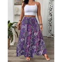 Plus Size 1XL-5XL Women's Bohemian Print Skirts Summer Leisure Temperament Length Skirt Elastic Waist Women Long Skirt - Image 3