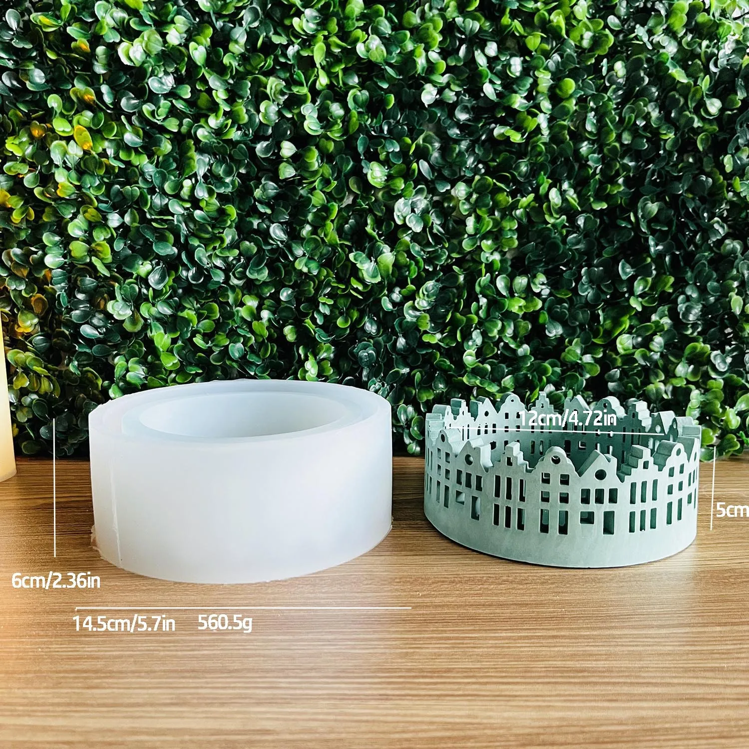 Description Picture 2 of itemRound Hollow House Silicone Candlestick Mold Scented Candle Cup Mold Hollow Building Succulent Flowerpot Cement Mold