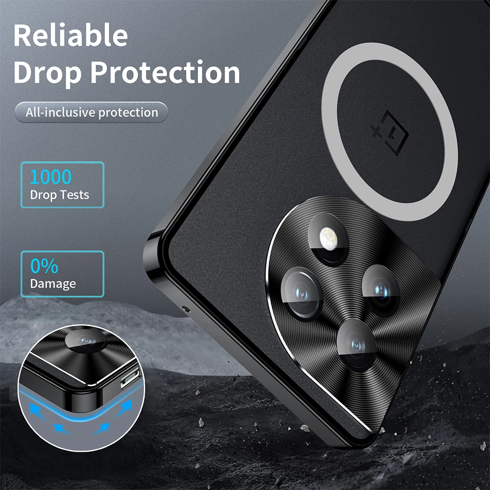 Lightweight Metal Cover For OnePlus 12 Case 1+11 Aluminum Frame Translucent Magnetic Core Hard Back Built-in Lens Protector