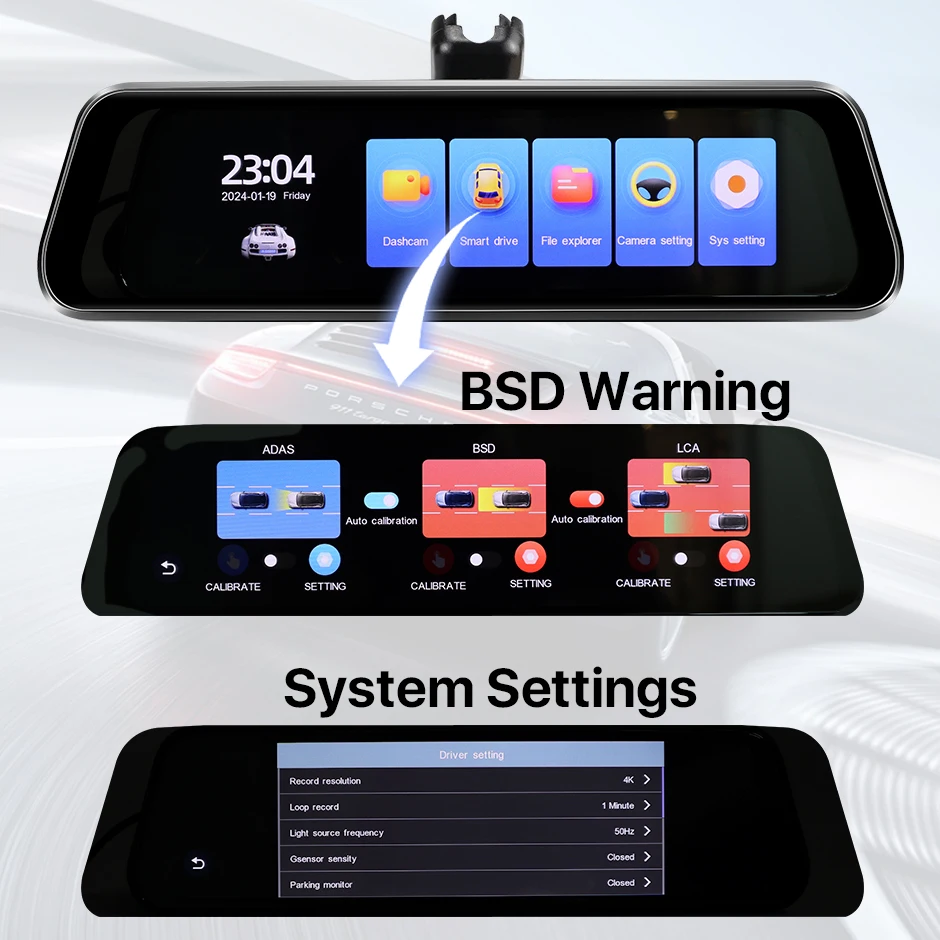 GreenYi 9인치 IPS 풀 HD 터치스크린 DVR 차량용 4K 주차 모니터 후방 카메라 레코더 블랙박스 듀얼 렌즈 비디오