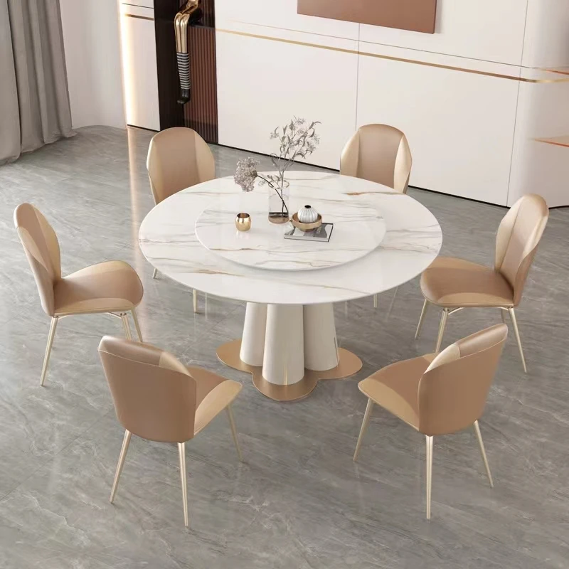 

Slate Dining Table High-end Round Combination Small Apartment Minimalist Italian Marble Stone Table Set Mesa Home Furniture