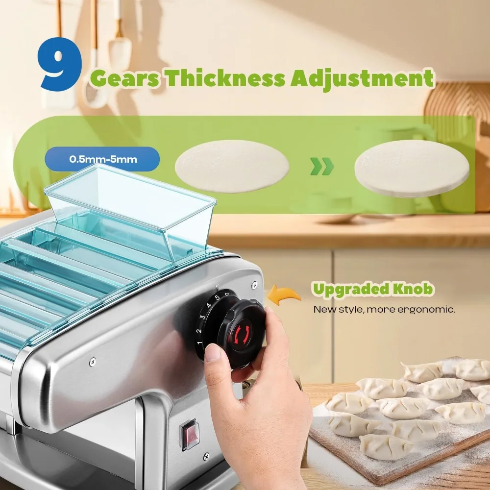 Electric Pasta Maker Automatic Noodle Machine Fresh Pasta Dough Roller Stainless Steel(4 Blades for 2.5mm,4mm&9mm Flat Noodle) 2