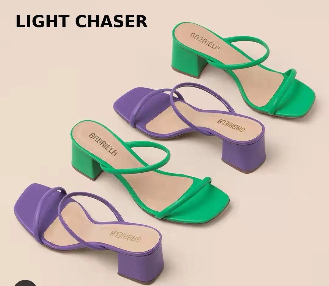 Slippers Women 2022 Summer New Fashion Square Head One Word Sandals And Slippers Women Thick Heels Medium Heel Slippers Women