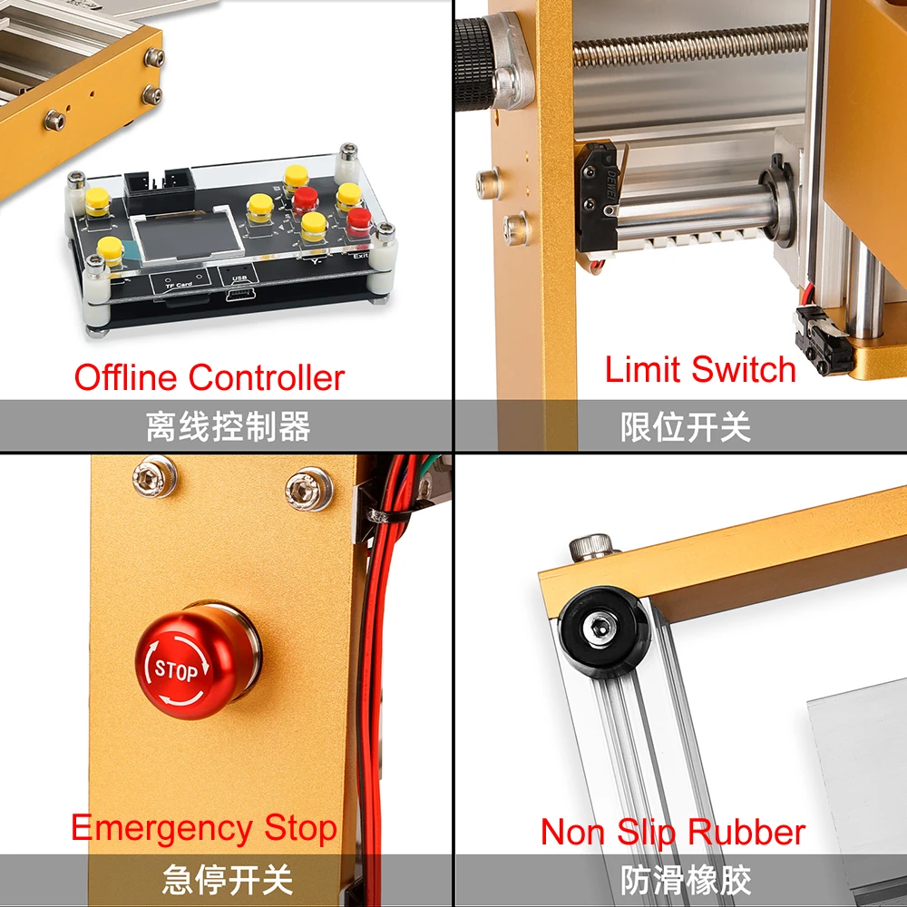 Aluminum CNC 3018 Plus2.0 Frame Kit CNC 3018 Wood Router NEMA17 Stepper Motor Offline PCB Milling Engraving Machine 500W Spindle