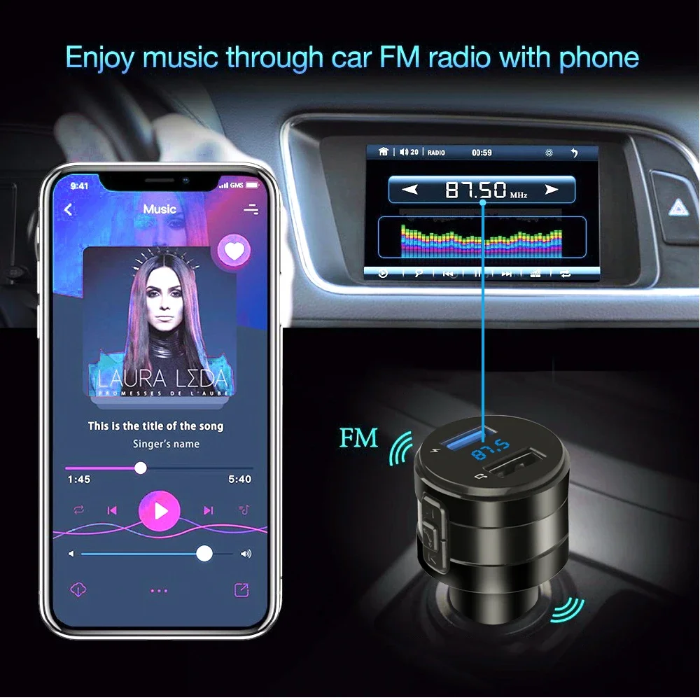 Bluetooth FM Transmitter MP3 Player USB Charger 2