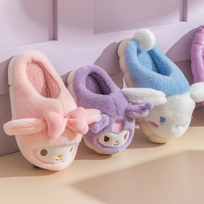 

Kawaii Sanrio Cinnamoroll My Melody Plush Women Cotton Slippers Anti-Skid Keep Warm Autumn and Winter Indoor Home Plushies Shoes