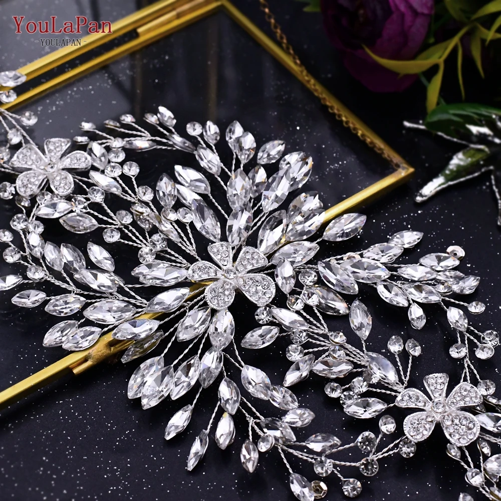 Hair Accessories Bridal Hair Accessories YouLaPan Luxury Wedding Headpiece Rhinestone Hair Vine for Bride Headwear Alloy Flower Headband Weding