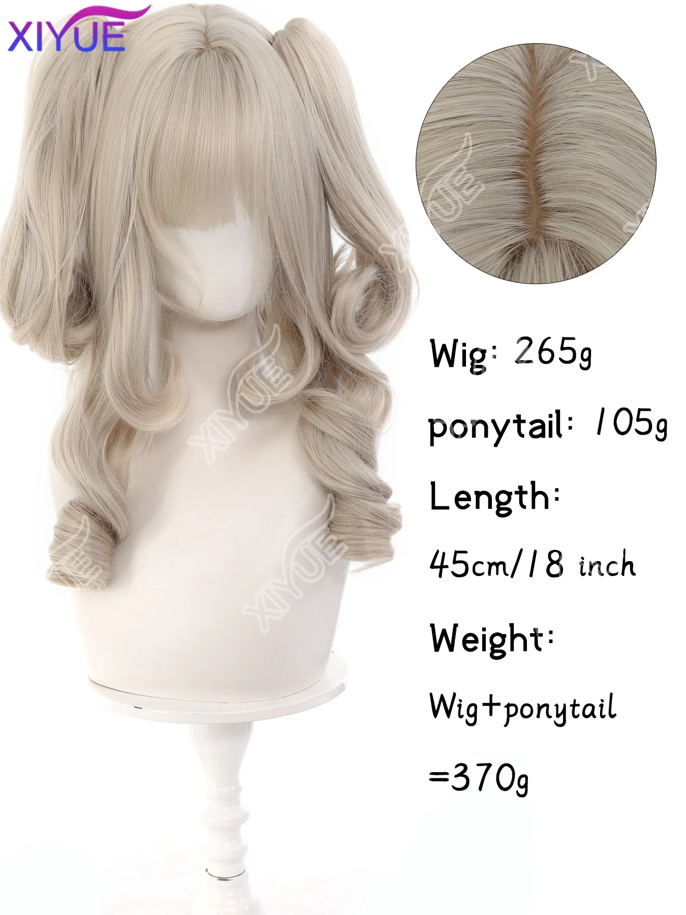 XIYUE Synthetic Long Curly Wavy Lolita Wig with Bangs Double ponytail Wig Girl Cute grey Cosplay Party Halloween Christmas Wig