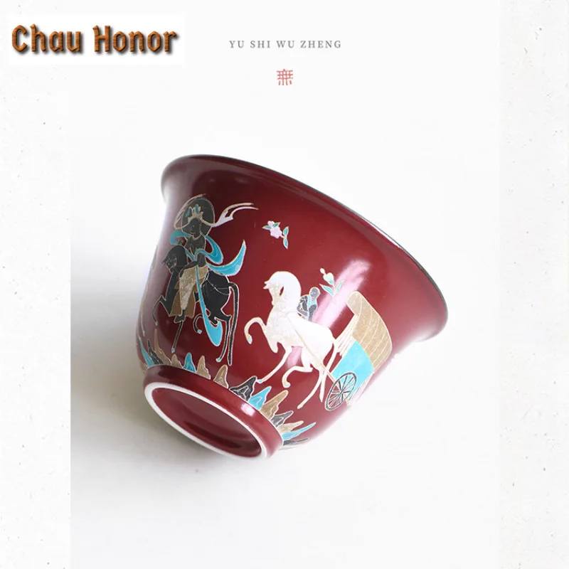 120ml Redness Deer King Coarse Pottery Gaiwan Traditional Tea Tureen Tea Bowl with Lid Kit Tea Making Cover Bowl Tableware Gift