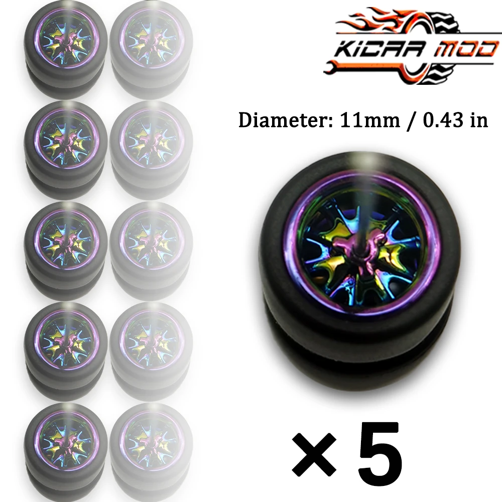 1/64 Model Wheels Rubber Slick Tires ABS Wheels for Hot Wheels  Tomica Mainline Diecast Model Car Refit Parts-Dia 11mm (5 Set)