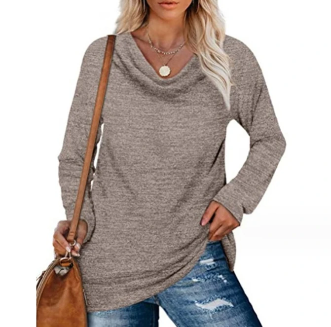 

Women's Pullover Tops 2023 Pile Collar Loose Casual Long-Sleeved Sweater Temperament Midi Top Daliy Work All-Match Pullover Top
