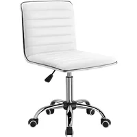 Mid Back Vanity Chair,Low Back PU Leather Swivel Computer Desk, Task and Office Chair Retro with Armless Ribbed (White) 1