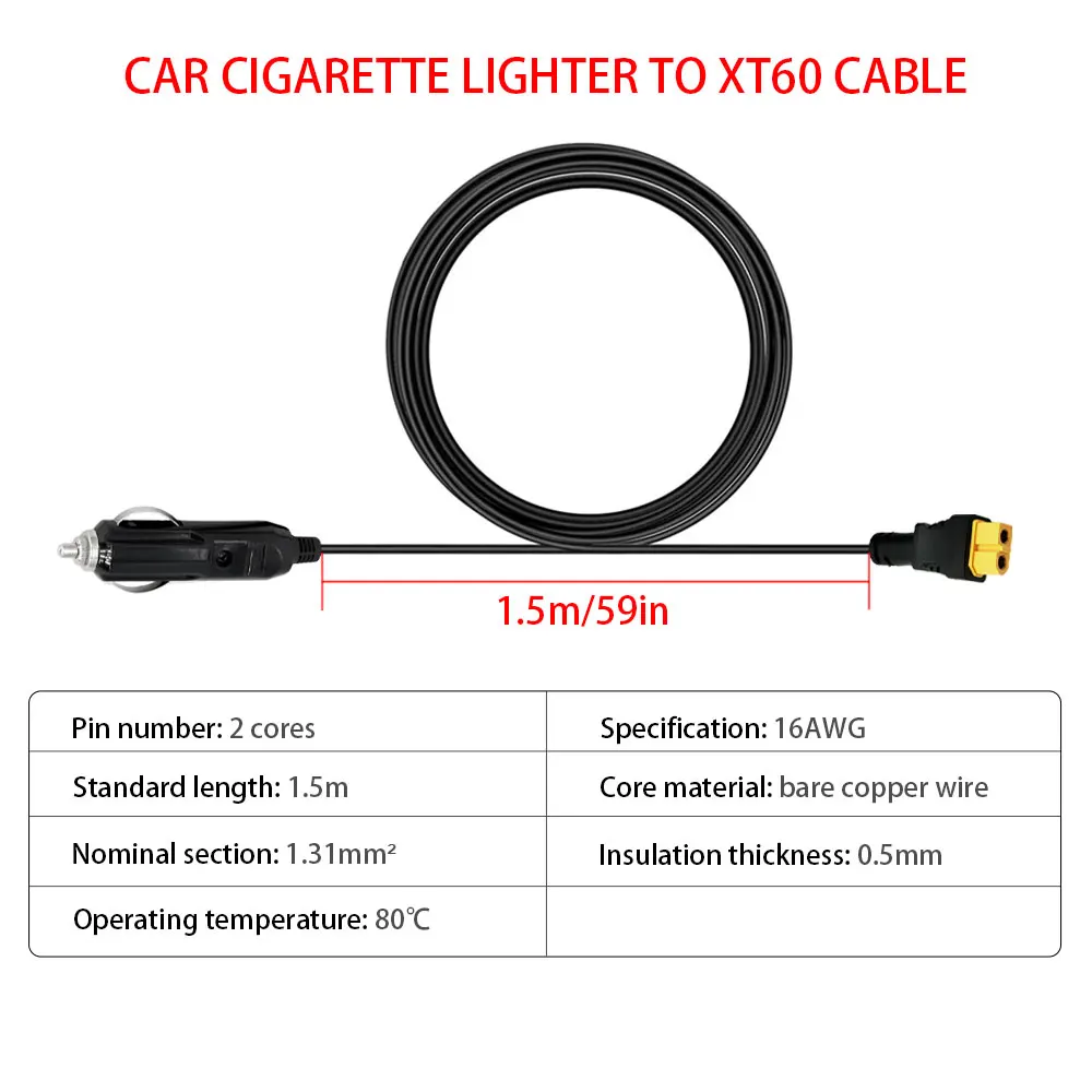 ECSiNG Câble Allume-cigare Vers XT60 DC 12 V/24 V Vers Connecteur XT60 14 AWG Pour Allume-cigare Mâle Vers XT60 Femelle