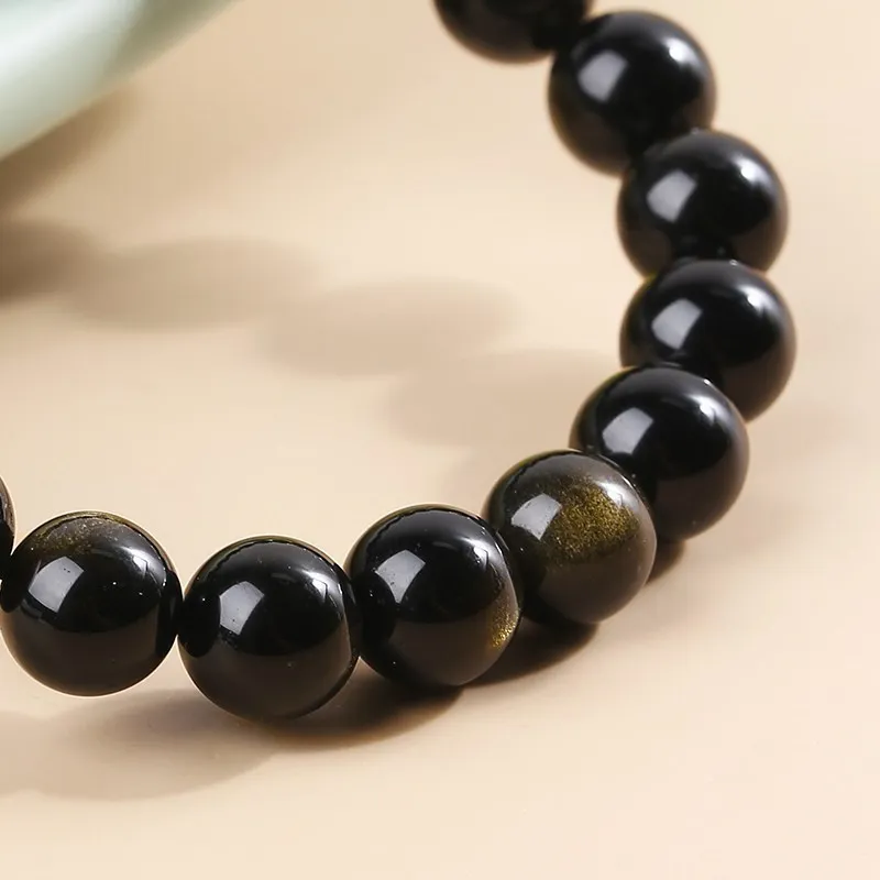 JD Natural Stone Gold Color Obsidian Irisation Bead Bracelet Women Men Charm Health Protect Healing Energy Bangles Yoga Jewelry charm bracelet,obsidian bracelet,chakra beads bracelet