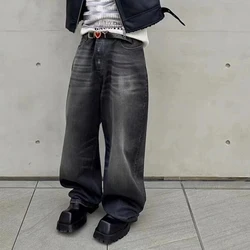 Harajuku Large Baggy Wax Shiny Fried Salt Scan Jeans for Men and Women Straight Loose Casual Denim Trousers Y2K Hip Hop Cargos