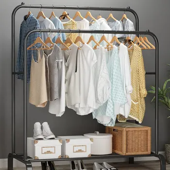 스틸 옷걸이, 침실 옷걸이, 핸드거, 더블 랙 행거, 바닥 옷걸이 상품 이미지