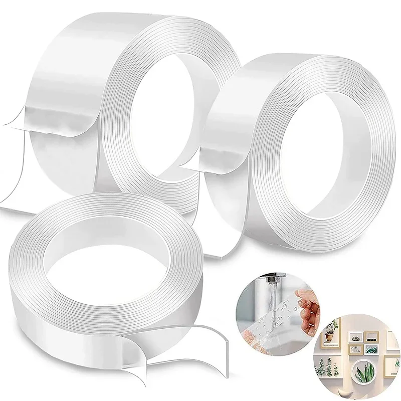 

Waterproof Double Sided Monster Tape, Transparent, Nano Tape, Reusable, Heat Resistant, Wall Stickers for Bathroom and Home Deco